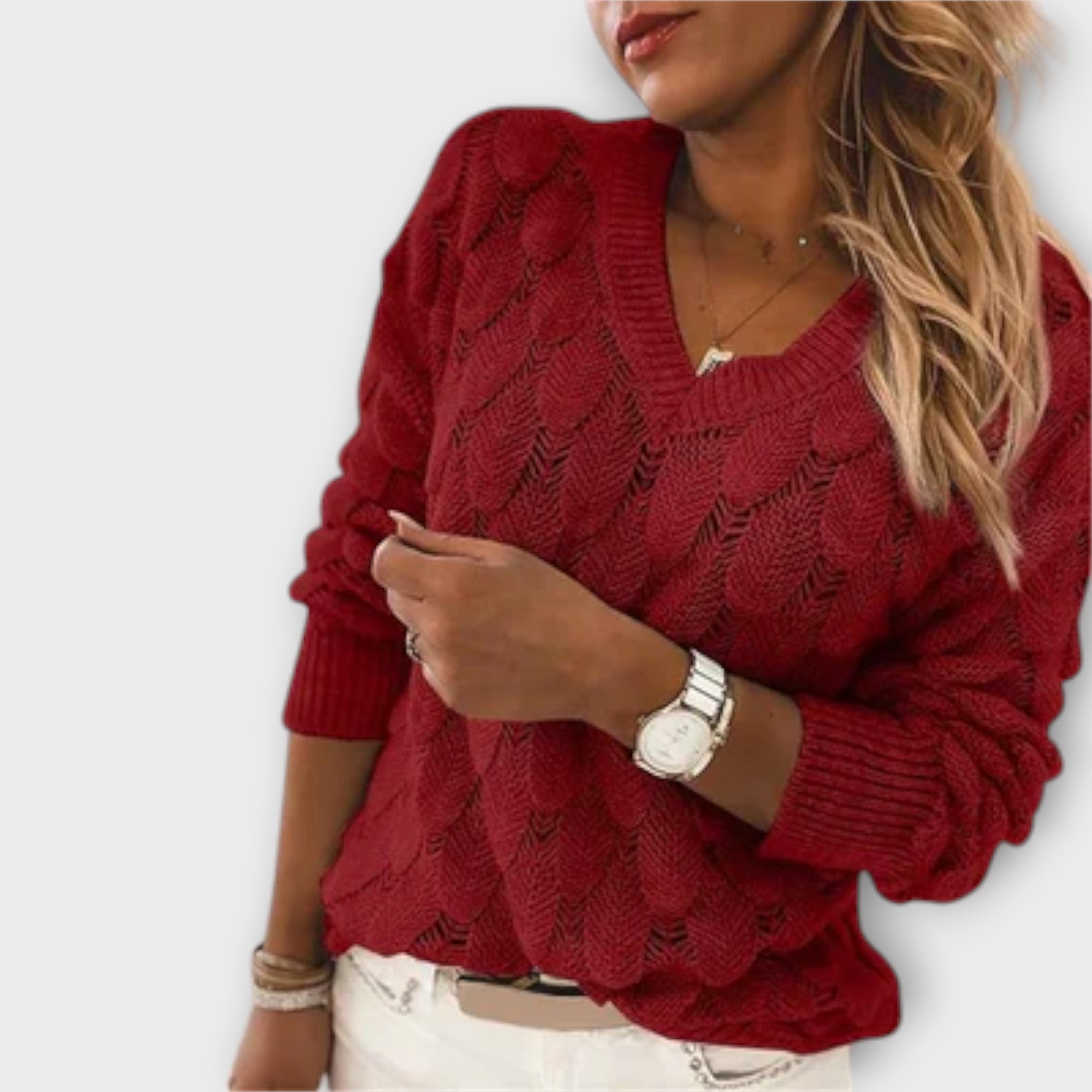 Katarzyna – Sweter z Dekoltem w Serek